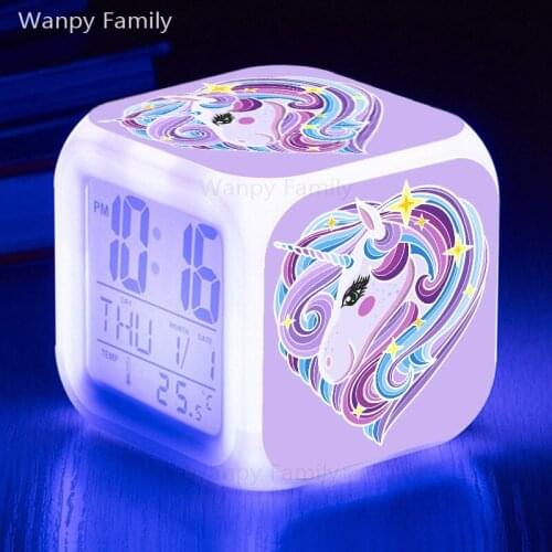 Unicorn Alarm Clock 7 Color Changing LED Digital Clock Big Screen Glowing Kids Desk Clock Despertador Unicornio Children Gift