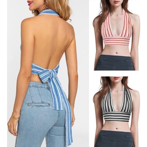 Women Halter V Neck Bandage Sleeveless Crop Tops Sexy Open Back Casual Y2K Tank Tops Ladies Party Club Camisole Spring Summer
