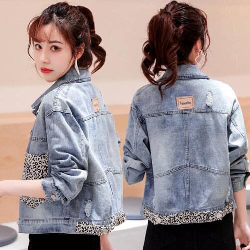 Denim Jacket Womens spring autumn new loose Korean version very fairy womens Mori womens leopard short jacket