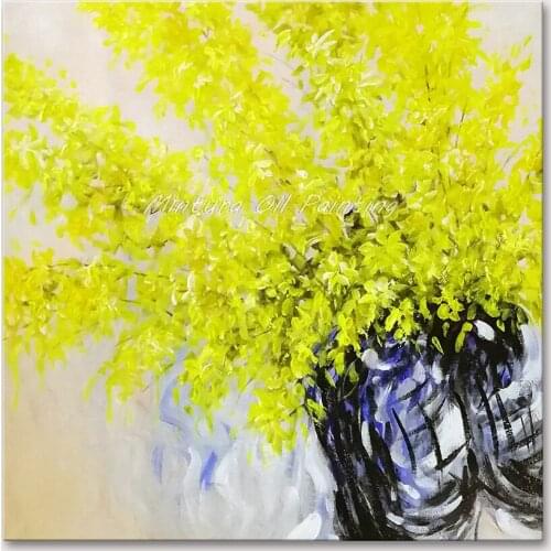 Mintura Wall Picture for Living Room Oil Paintings on Canvas Hand Painted Two Bottles of Yellow Flowers Home Decor Art No Framed