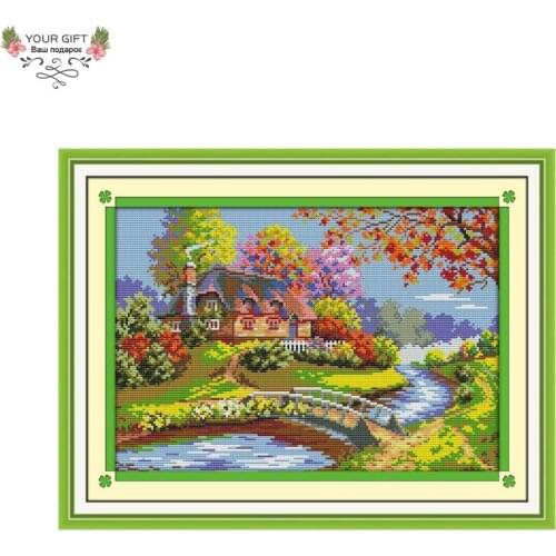 Joy Sunday F696 14CT 11CT Counted and Stamped Home Decor Country House Needlework Needlepoint Embroidery DIY Cross Stitch kits