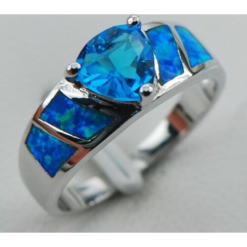 Blue Crystal Zircon Blue Opal 925 Sterling Silver Ring Size 6 7 8 9 10 R1292