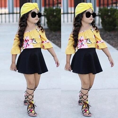 Summer Girls Clothing Set Dress Newborn Infant Baby Girls Off Shoulder Print Tops Shirt+denim Pants Princess Outfits Sets 12m-4t