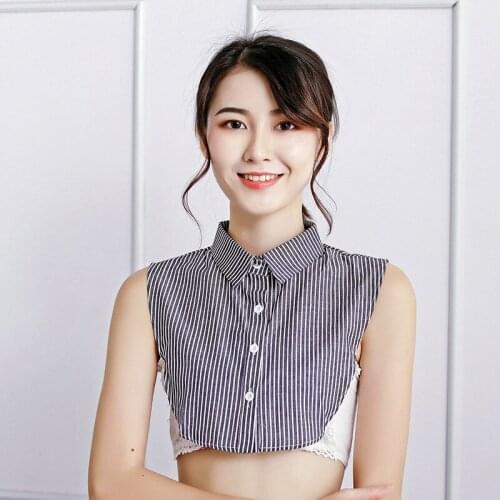 Korean Plaid winter new Collar Women Men Blue Stripes Autumn Winter Collocation pointed shirt fake collar cotton decoration