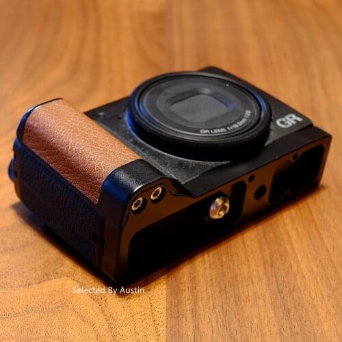 Leather Aluminum Hand Grip Quick Release L Plate Bracket Brown For RICOH GR3 GRIII