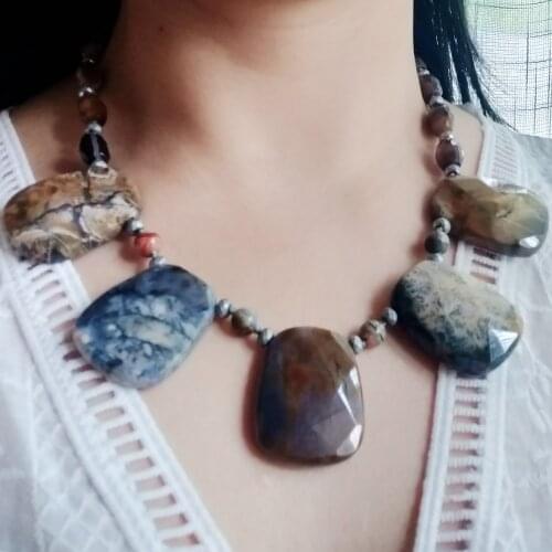 Lii Ji Brown color Necklace Agate Hematite Statement Necklace Women Jewelry Party Gift