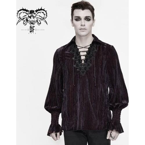 Devil Fashion Mens Gothic Dress Shirt V-neck Puff Sleeve Prom Banque Gown Blouses