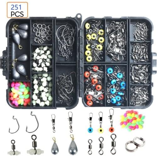 251pcs/box Fishing Tackles Box Accessories Kit Set With Hooks Snap Space Bean Sinker Weight Carp Bait Lure Winter Accessoires