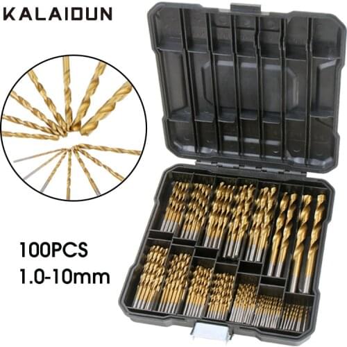 KALAIDUN 100Pcs Twist Drill Bit Set 1.0-10mm S2 Titanium Coated High Speed Steel Drill Bits For Wood Iron Hole Cutter Power Tool