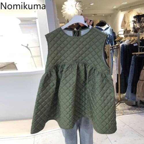 Nomikuma Sleeveless Bow Tie O-neck Women Vest 2021 New Fashion Causal Argyle Outwear Korean Sweet Fashion Femme Vests 6H997