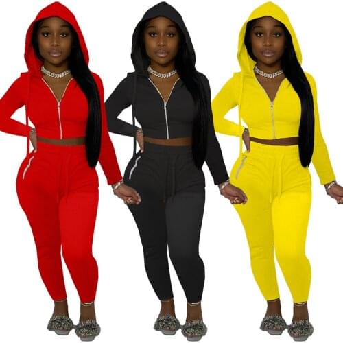 Hirigin New Women’s Coat Sports Jacket and Trousers Suit Fashion Solid Color Zipper Long Sleeve Hooded Cardigan and Long Pants