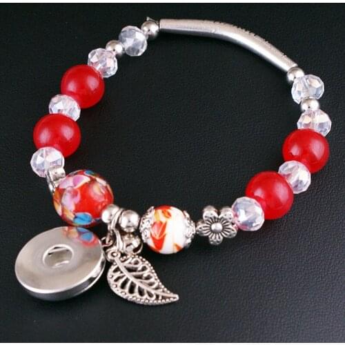 NEW 18mm 12mm flower Leaves Colored glass snap button bracelet elasticity DIY jewelry BB965