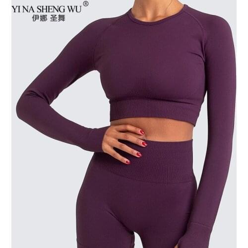 New Yoga Set Womens Long Sleeve Tops Gym Leggings Running Tights Sportswear Tracksuit Sports Suit For Fitness Clothing Seamless