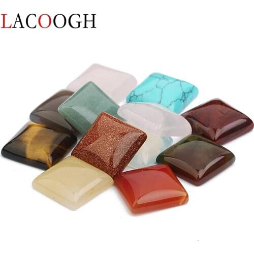 Wholesale 5pcs Square Cabochon Beads 16mm Faceted Flatback Natural Stone Cameo Beads for DIY Handmade Jewelry Making Findings