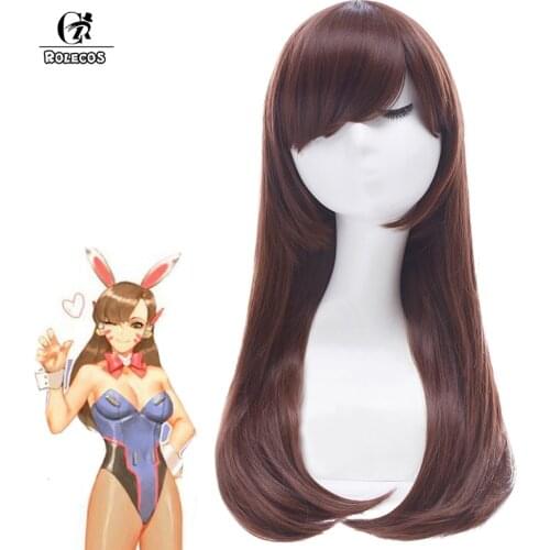 ROLECOS Over Game Watch Cosplay Wig DVA Cosplay Long Wig Hana Song OW Women Headwear 60cm Straight Brown Cosplay Synthetic Hair