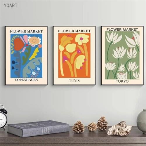 Flower Market Tunis Tokyo Copenhagen Bologna Posters and Print Florist Gift Canvas Painting Wall Art Pictures Flower Shop Decor