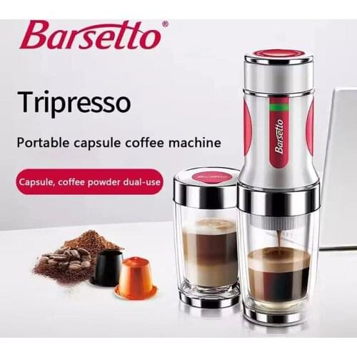 Barsetto Portable Coffee Machine Manual Coffee Maker Capsule Coffees Machine Outdoor Travel Hand Press Espresso Powder Maker