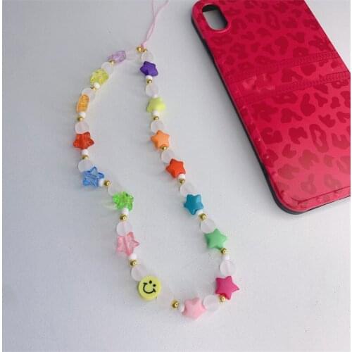 2021 Mobile Phone Strap Lanyard Colorful Pentagram Resin Geometric Vintage Soft Rope for Cell Phone Chain Hanging Cord for Women