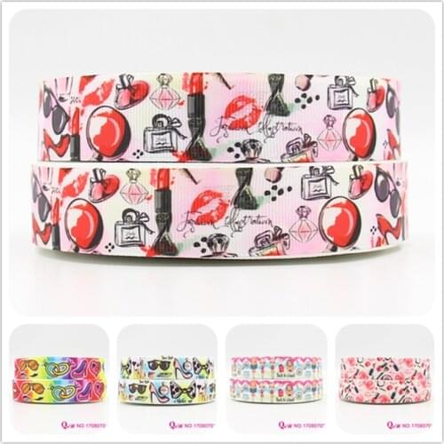 Q&N ribbon 16mm 22mm 25mm 38mm 50mm 75mm makeup printed grosgrain ribbon webbing 50yards/roll for hair tie free shipping