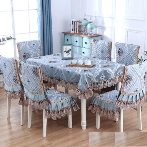 Luxurious European Style Tablecloths Sets Flower Printing Chair Cushion Wedding Banquet Decor Table Cover Durable Table Cloth