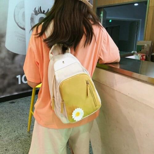 Childrens 2021 Daisy Printed Canvas Backpack, Girl Canvas School Backpack, Travel Shoulder Bag, Student Bag