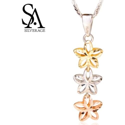 SA SILVERAGE Rose Platinum Yellow Gold Pendant Necklaces 18K Rose Gold Woman Pendant 2019 Chain Necklaces Real Rose Gold Jewelry