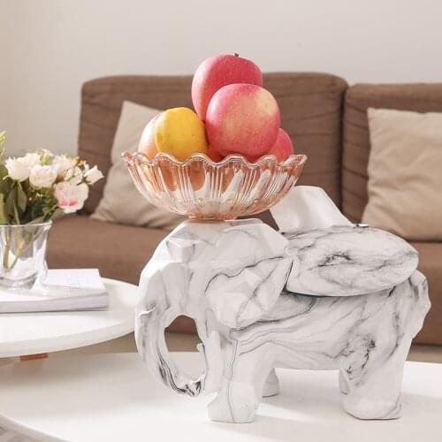 Lucky Marble Texture Elephant Statue Decoration Fruit Plate Creative Home Living Room Table Decor Ornaments Household Tissue Box