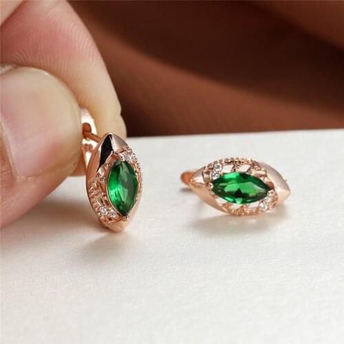 Rose Gold Color Small Hoop Earrings Rainbow Zircon Geometric Stone Earrings Luxury Crystal Engagement Earrings For Women Jewelry
