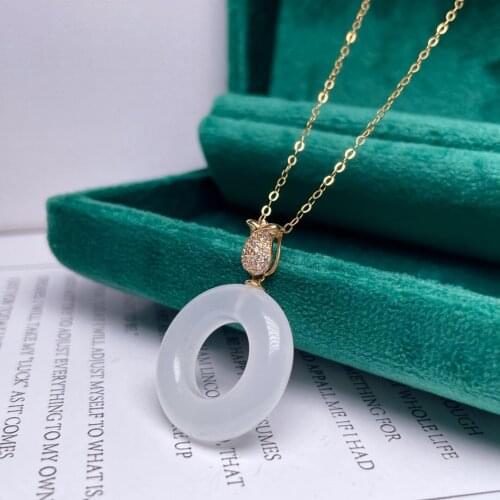 SHILOVEM 18k yellow gold Natural white Jasper pendants Christmas Gift fine Jewelry plant new none necklace 20mm mymz20206654hby