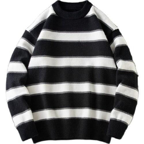 Sweater Oversize,Mens Winter Sweater,Autumn/Winter Mens Sweater, Striped Pullover, Crew Neck, Casual Knit, Four Colours, M-5XL