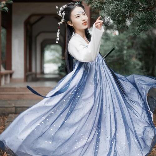 Ancient Costume Chinese Dress Traditional Hanfu Folk Dance Stage Clothing Retro Singers Princess Dress Women Modern Hanfu