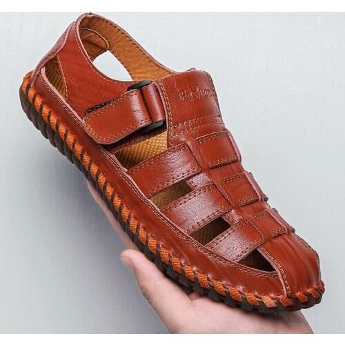 Yomior Vintage Summer Genuine Leather Men Shoes Luxury Breathable Loafers Casual Beach Sandals Designer Flats Driving Shoes