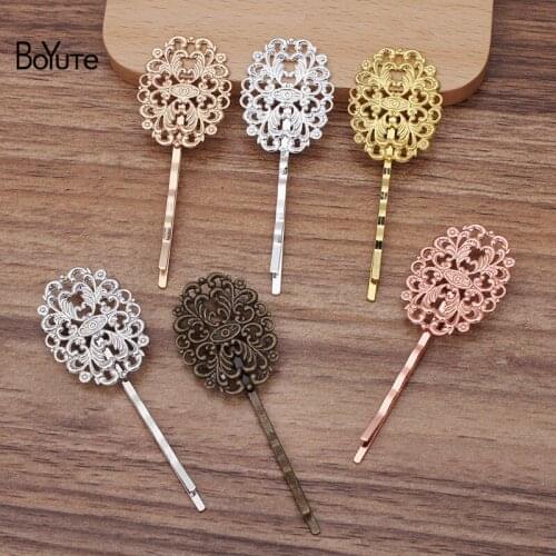 BoYuTe Custom Made (200 Pieces/Lot) 24*31MM Filigree Flower Hairpin DIY Jewelry Accessories Wholesale
