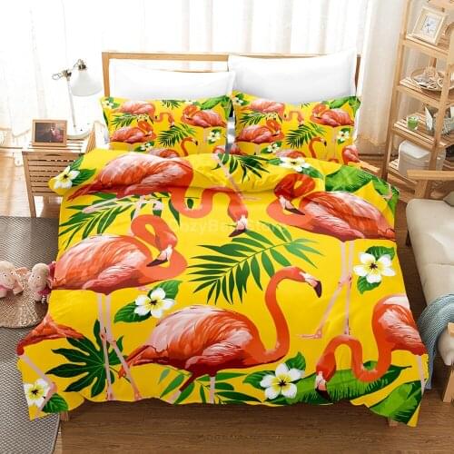 Yellow Flamigo Bedding Set Animal Ins 3d Duvet Cover Sets Comforter Bed Linen Twin Queen King Single Size Fashion Luxury Gift