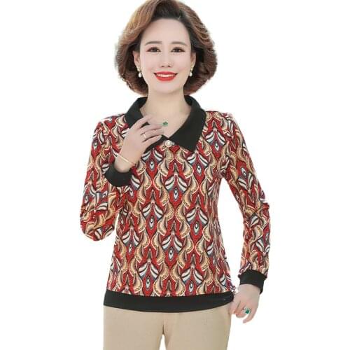 Long Sleeve WomenS T-Shirt Tops Spring Autumn Pullover Bottom Shirt Plus Size Mother Print Casual Slim Tee Shirts Femme 5XL