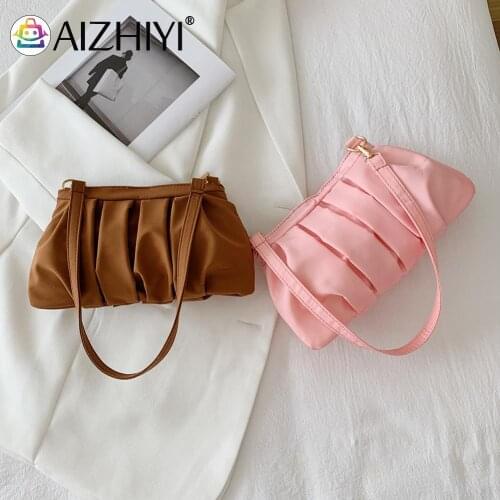 Girls Brief Womens Casual Messenger Bags Fashion Nylon Women Pleated Small Handbag Shoulder Solid Color Purse Underarm Bags