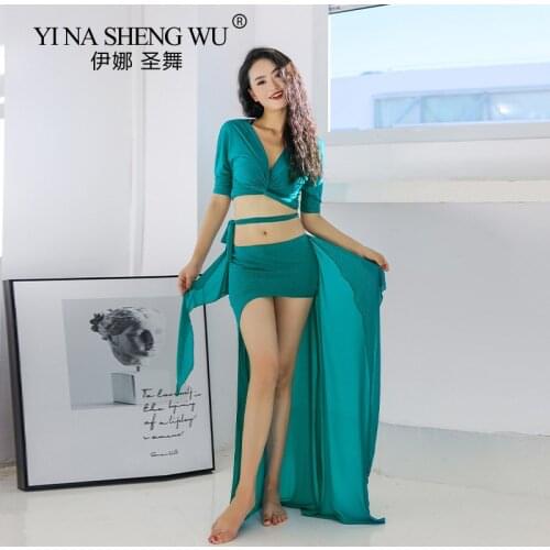 2 Piece Ladys Comfortable Belly Dance Costume Set Net Yarn Oriental Practice Clothes Dance Outfit Half Sleeve Blouse Sexy Skirt