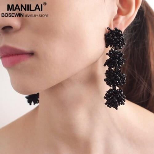 MANILAI Bohemian Resin Beads Long Earrings For Women Handmade Multilayer Beaded Drop Dangle Earrings Statement Ethnic Jewelry