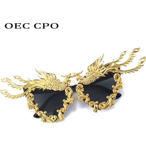 OEC CPO Fashion Party Dragon And Phoenix Sunglasses Women New Unique Colorful Gold Punk Sun Glasses Female Eyeglasses O992