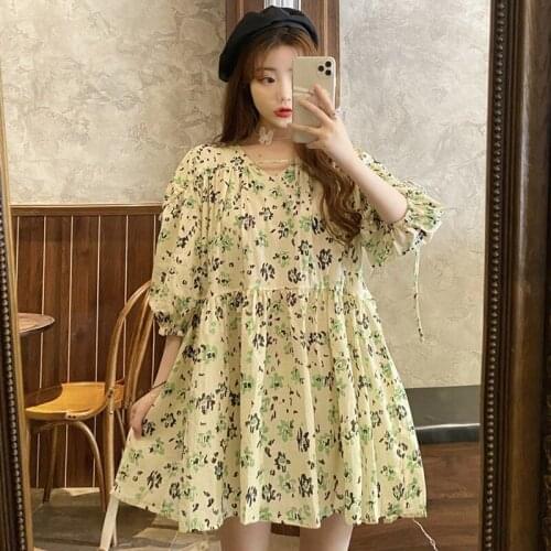 French Puff Sleeve Floral Dress Female Summer 2021 New Skirt Temperament Korean Loose and Thin Short Skirt