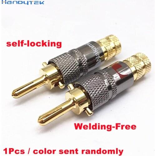 1pcs good Nakamichi self-locking Copper Gold-Plated Welding-Free Audio Banana Plug Speaker Wire Plug Connector Audiophile plug