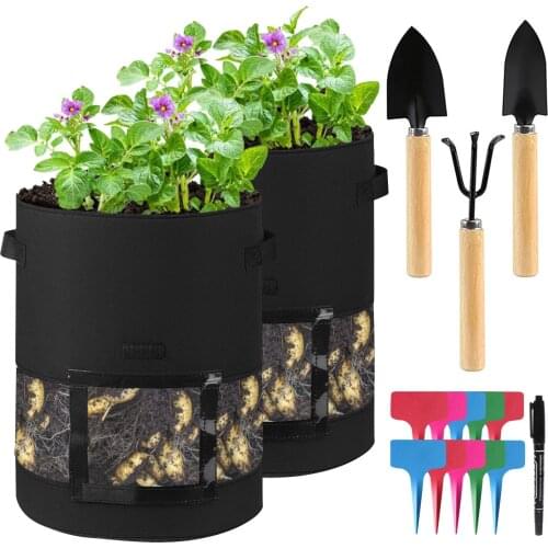 Behogar Potato Grow Bags 7 Gallon 360-Degree Visual Vegetable Plant Grow Bags with Tags Pen Garden Tools for Potato Tomato Pot