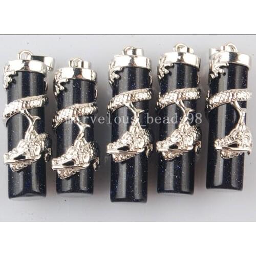 Free shipping Fashion Jewelry 5pcs Wholesale Blue Sand Stone Column Dragon Pendant Bead MC3478