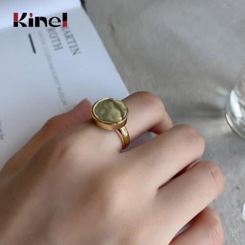 Kinel Real 925 Sterling Silver European French Glossy Round Rings 18K Gold Girls Design Minimalism Delicate Chic Jewelry