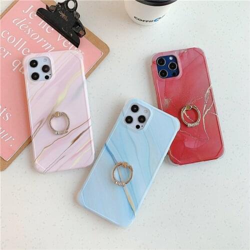 Ring Holder Phone Case For iPhone 12 Mini 11 Pro X XR XS Max 7 8 Plus SE 2 Luxury Colorful Marble Matte Soft IMD Shockproof Case