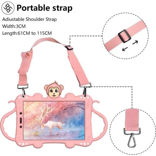 Kids Case for Samsung Galaxy Tab A 8.0 2019 Silicone Shockproof Cover with Shoulder Strap T290 T297 T295 Rugged Cover