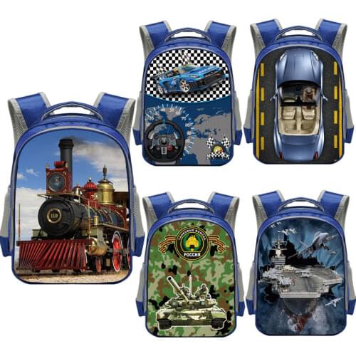 Racing Car / Locomotive Backpack Children School Bags Aircraft Carrier Tank Train School Backpack Kid Kindergarten Bag Bookbag