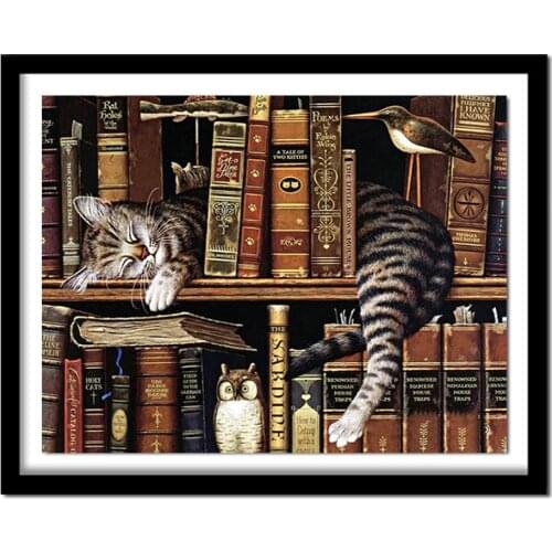 Diy 5D full Diamond Cat and books Round Rhinestone Diamond Painting Cross Stitch kits Diamond Embroidery Patterns C129