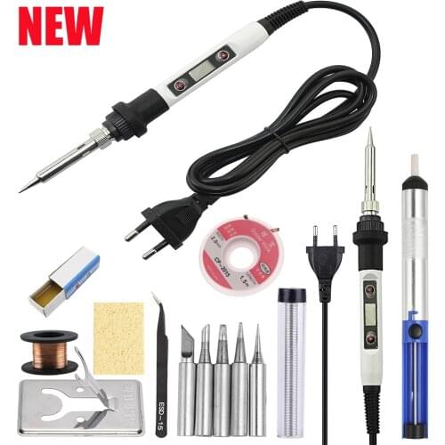 80W Electric Soldering Iron Adjustable Temperature LCD Soldering Tool Ceramic Heater Soldering Iron Head Ddesoldering Pump Set