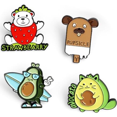 Cute Bear Avocado Puppy Cartoon Brooch Bag Clothes Backpack Lapel Enamel Pin Badges Jewelry Gift For Friends Women Accessories